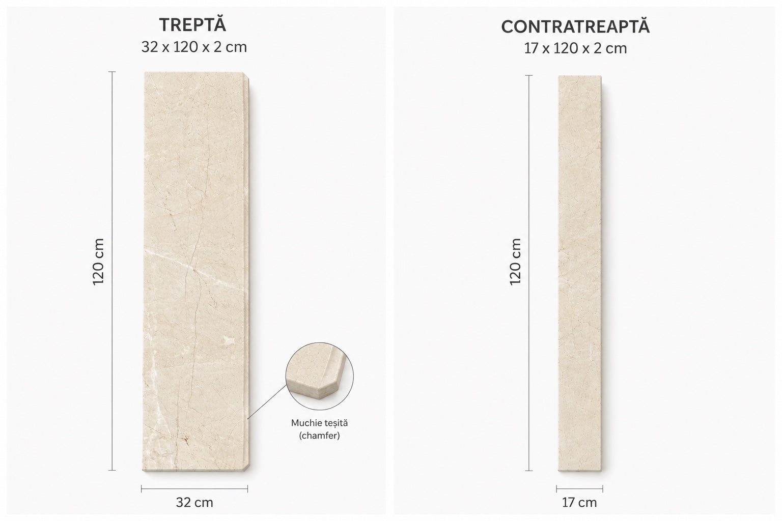 Set Treapta + Contratreapta din Marmura Crema Marfil