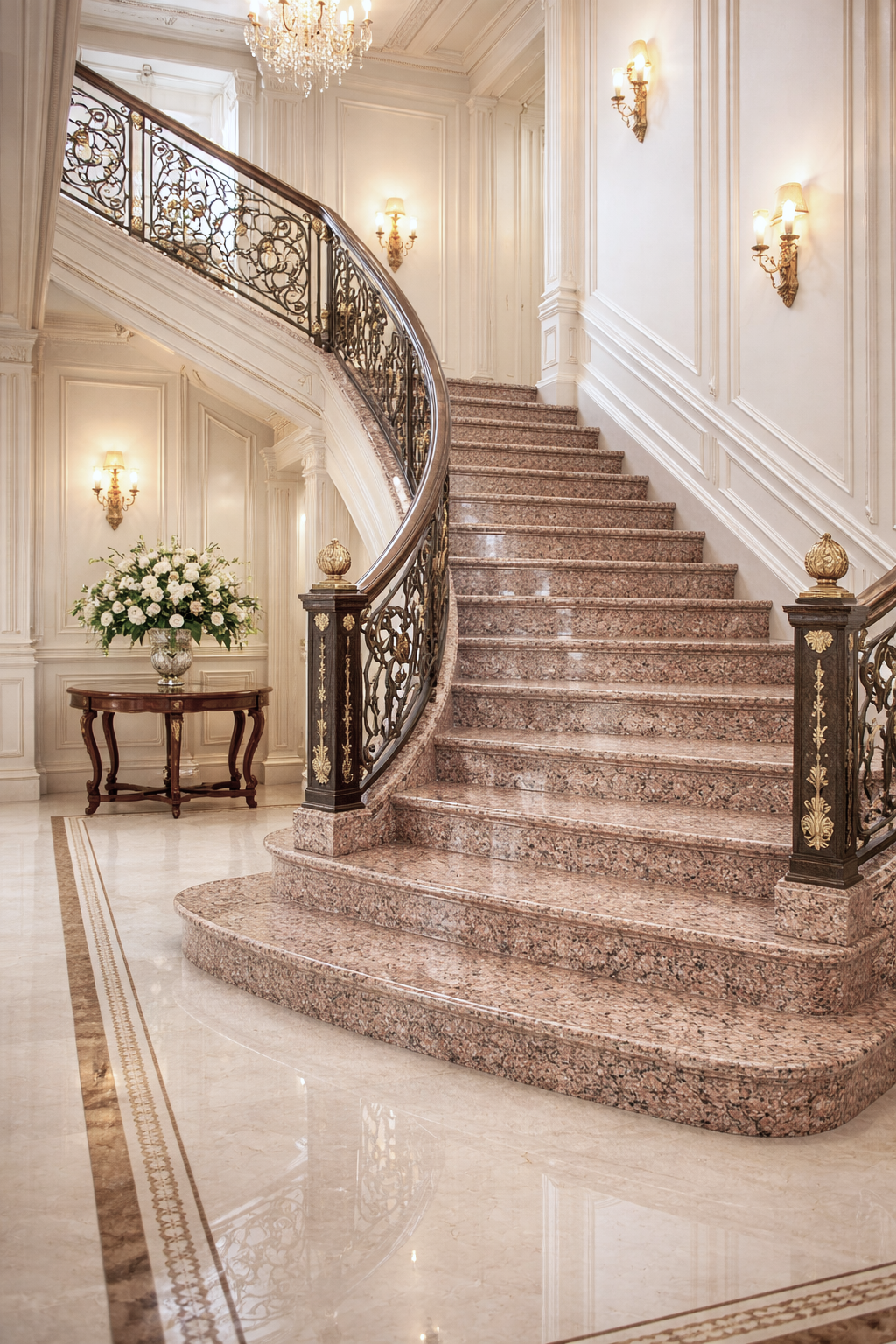 Set Treapta + Contratreapta din Granit Rosa KATRINA