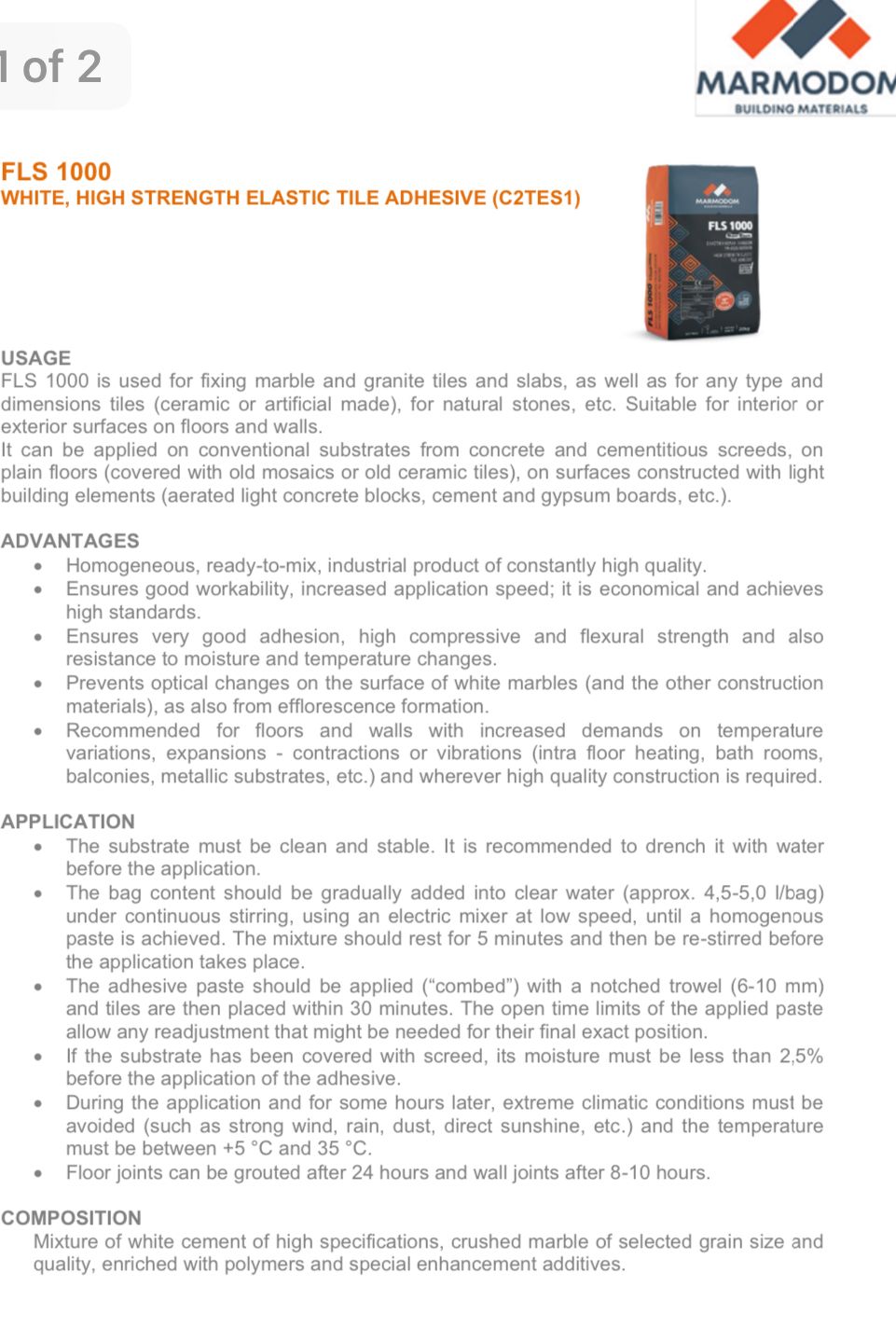 adeziv - alb - fls 1000 C2TES1 - super elastic - marmodom