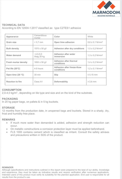 adeziv - alb - fls 1000 C2TES1 - super elastic - marmodom
